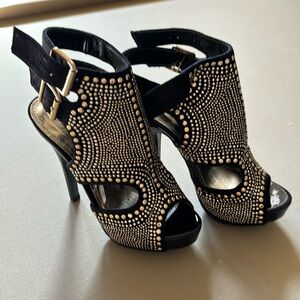 Paprika black with gold stud high heels